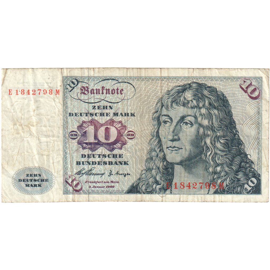 GERMANY - FEDERAL REPUBLIC, 10 Deutsche Mark, 1960-01-02, VG(8-10)