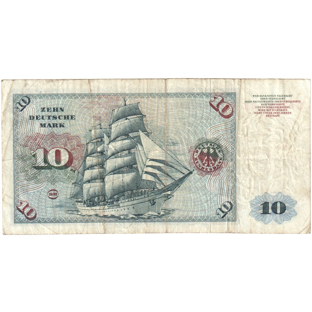 GERMANY - FEDERAL REPUBLIC, 10 Deutsche Mark, 1960-01-02, VG(8-10)