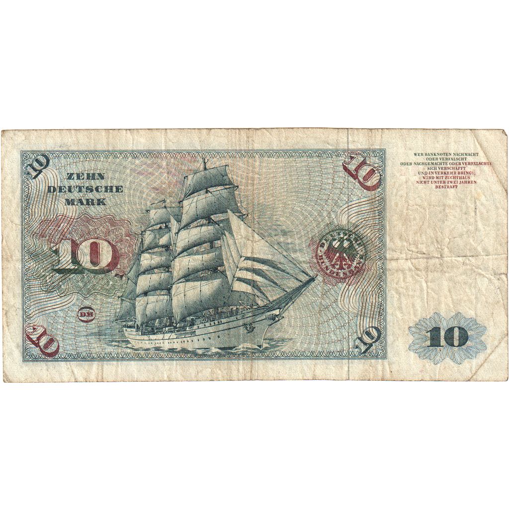 Niemcy - RFN, 10 Deutsche Mark, 1960-01-02, VG(8-10)