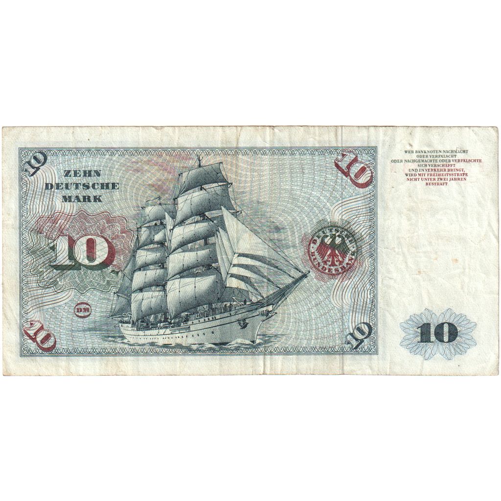 GERMANY - FEDERAL REPUBLIC, 10 Deutsche Mark, 1970-01-02, VF(20-25)