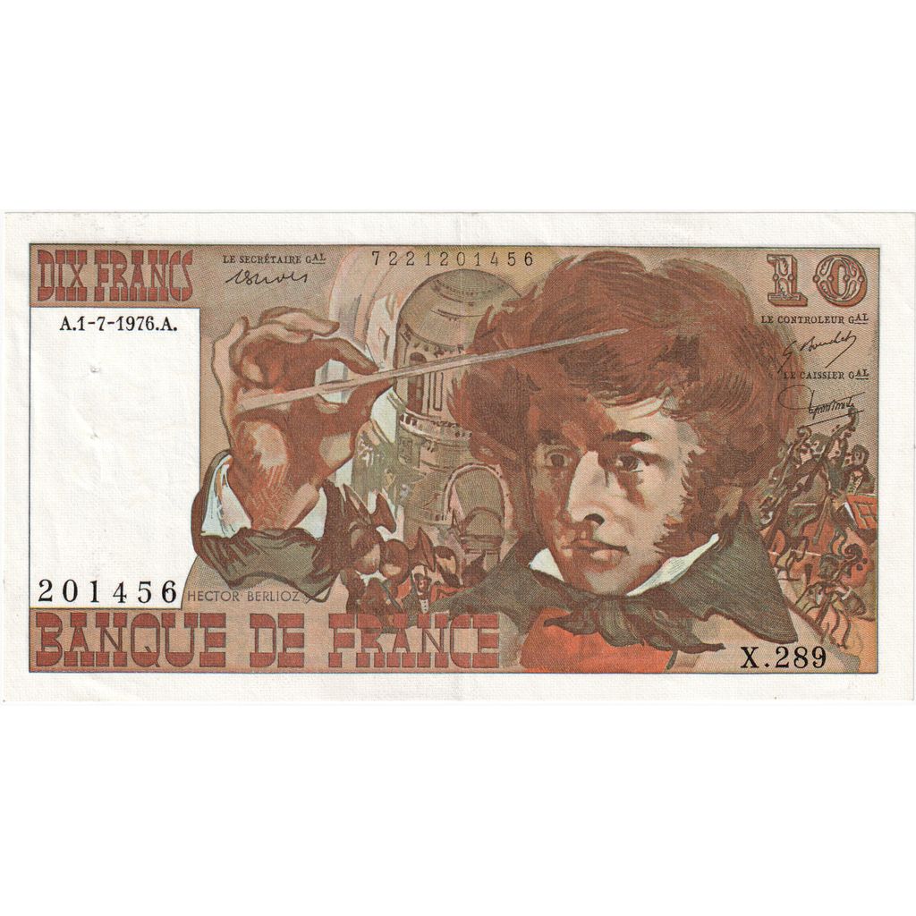 France, 10 Francs, Berlioz, 1976-07-01, X.289, AU(50-53)