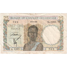 French West Africa, 25 Francs, 1943-08-17, VF(30-35)