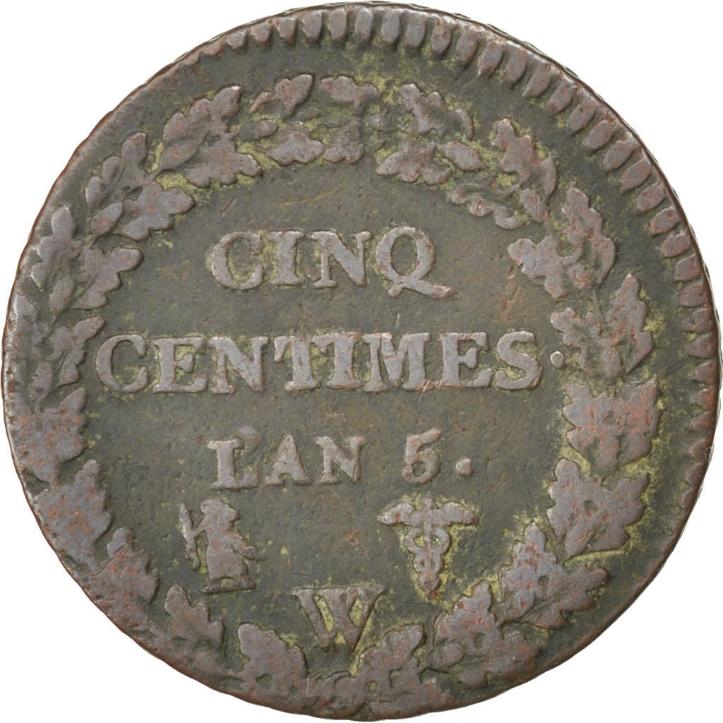 Coin, France, Dupré, 5 Centimes, 1796, Lille, VF(20-25), Bronze, KM:640.11