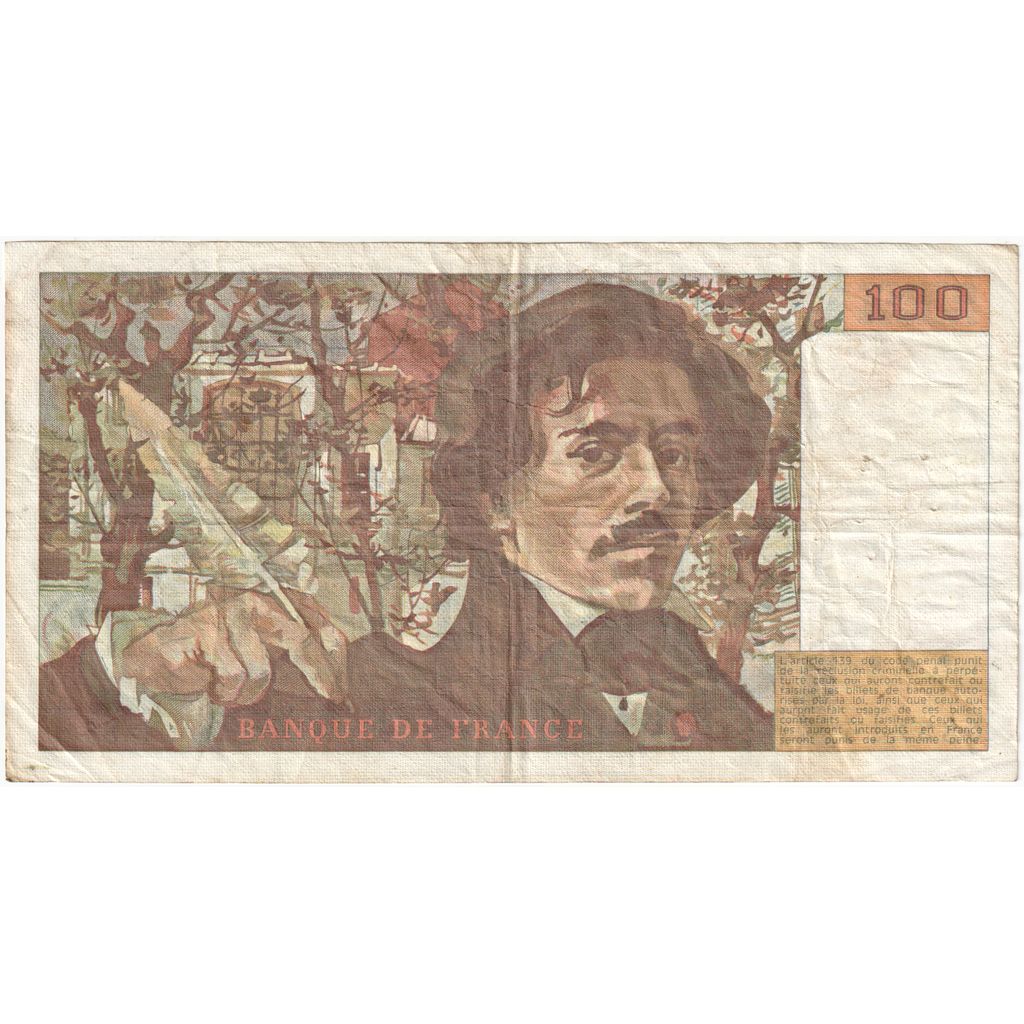 France, 100 Francs, Delacroix, G.85, VF(30-35)