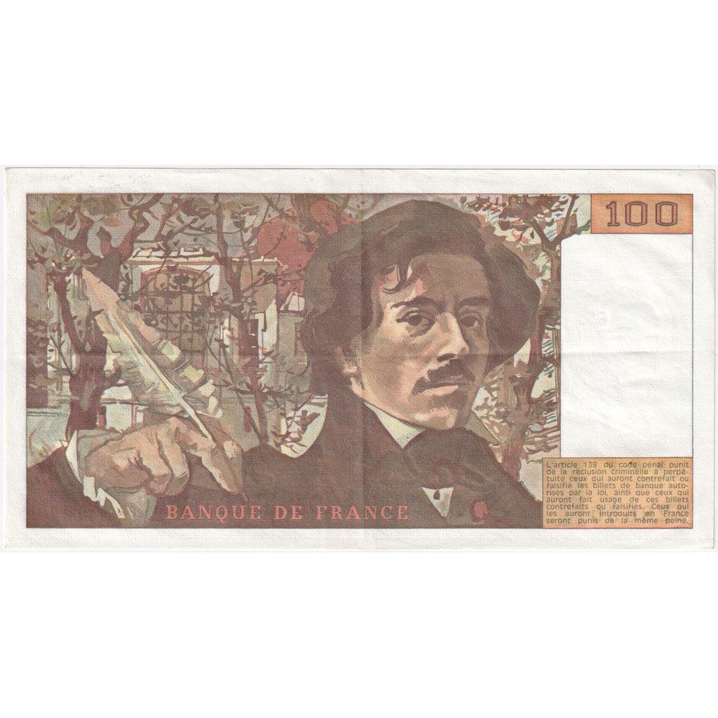 France, 100 Francs, Delacroix, Y.125, AU(55-58)