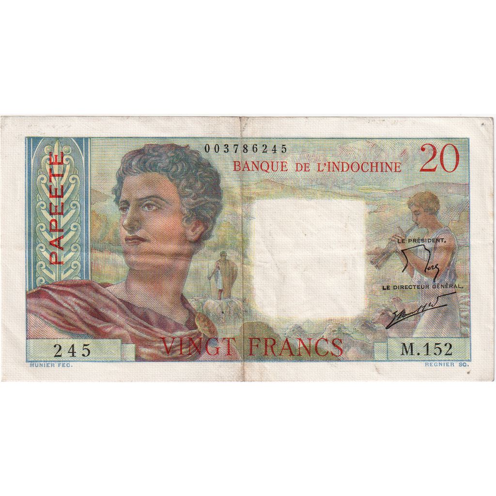 Tahiti, 20 Francs, VF(30-35)