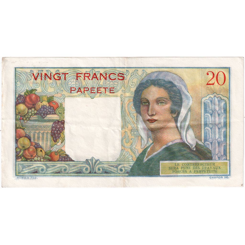 Tahiti, 20 Francs, VF(30-35)