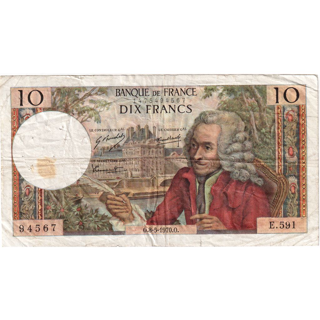 France, 10 Francs, Voltaire, 1970-05-08, E.591, TB