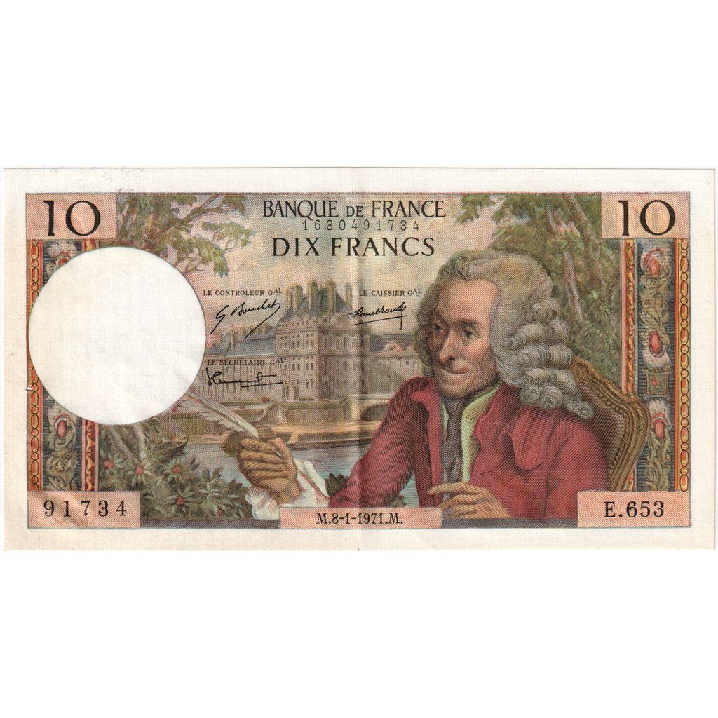 Francia, 10 Francs, Voltaire, 1971-01-08, E.653, EBC+