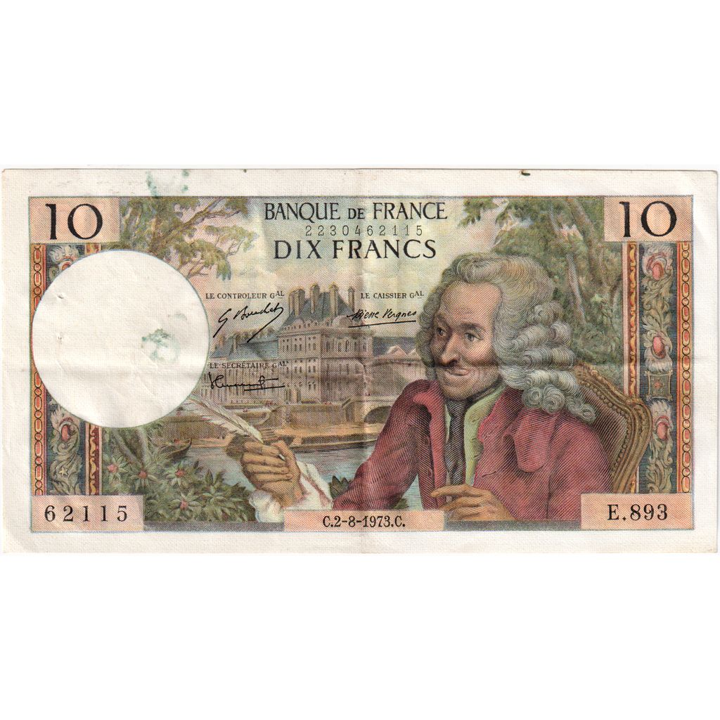 Frankrijk, 10 Francs, Voltaire, 1973-08-02, E.893, TB