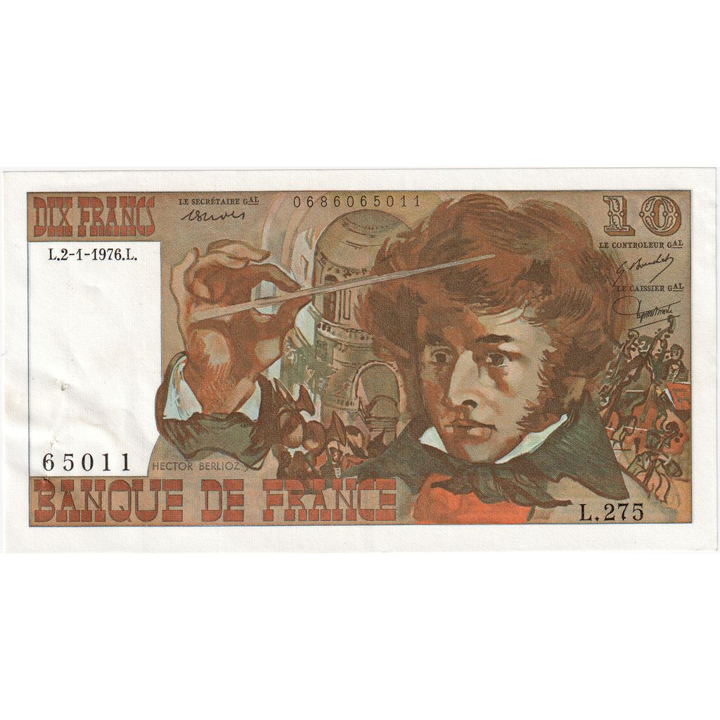 France, 10 Francs, Berlioz, 1976-01-02, L.275, AU(55-58)
