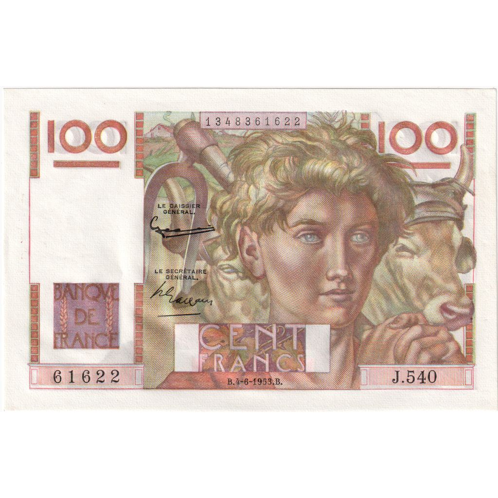 France, 100 Francs, Jeune Paysan, 1953-06-04, J.540, UNC(65-70)