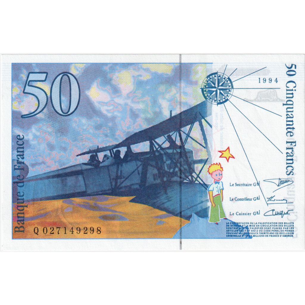 France, 50 Francs, St Exupéry, Q.027, UNC(65-70)