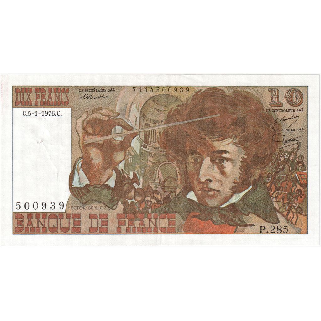 Francia, 10 Francs, Berlioz, 1976-01-05, P.285, EBC