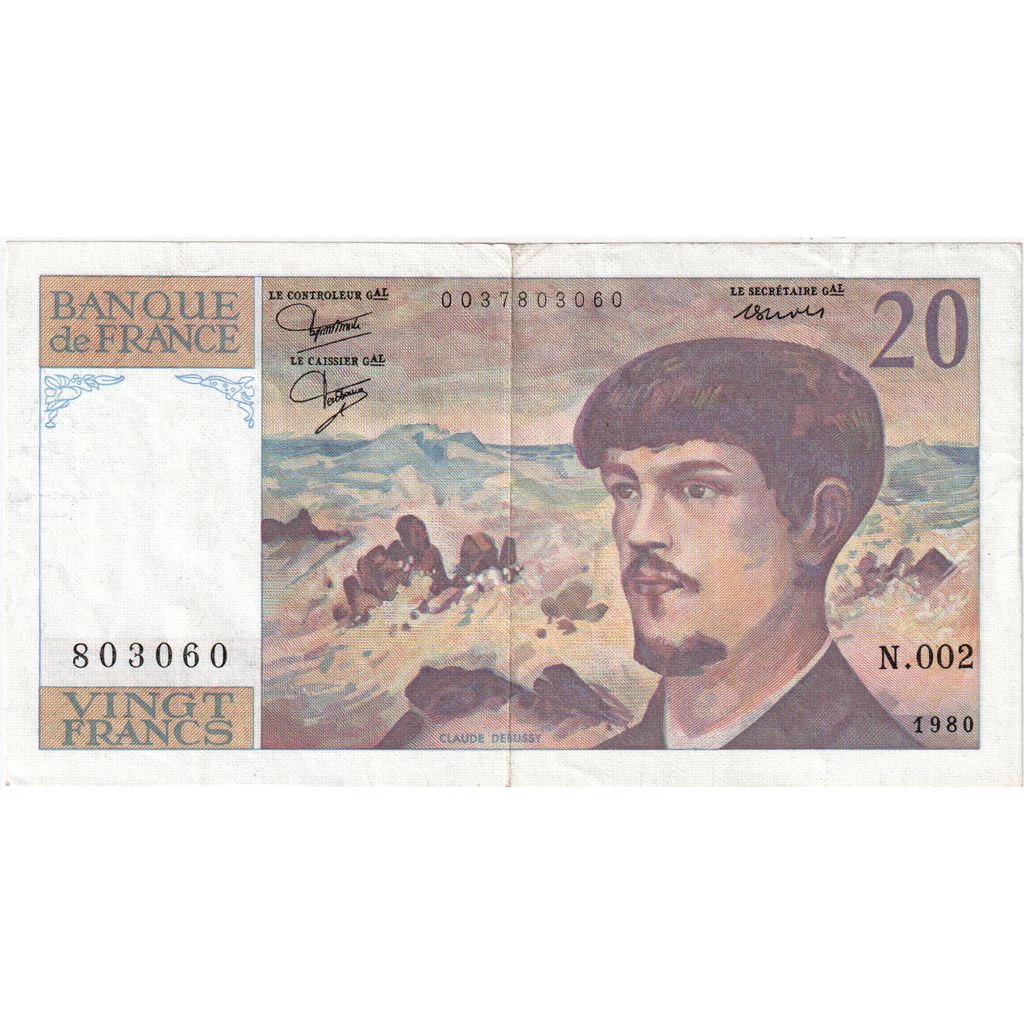 France, 20 Francs, Debussy, N.002, EF(40-45)