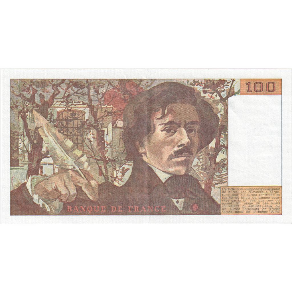 France, 100 Francs, Delacroix, J.145, AU(55-58)