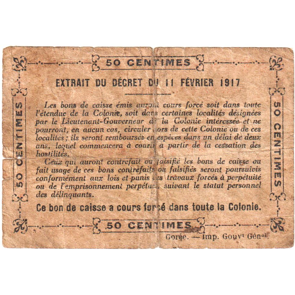 Ivory Coast, 0.50 Franc, 1917-11-02, SGE+, Gem UNC 65