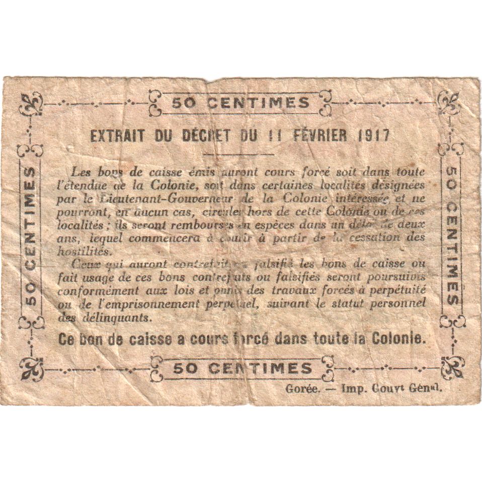 Ivory Coast, 0.50 Franc, 1917-11-02, SGE+, Gem UNC 65