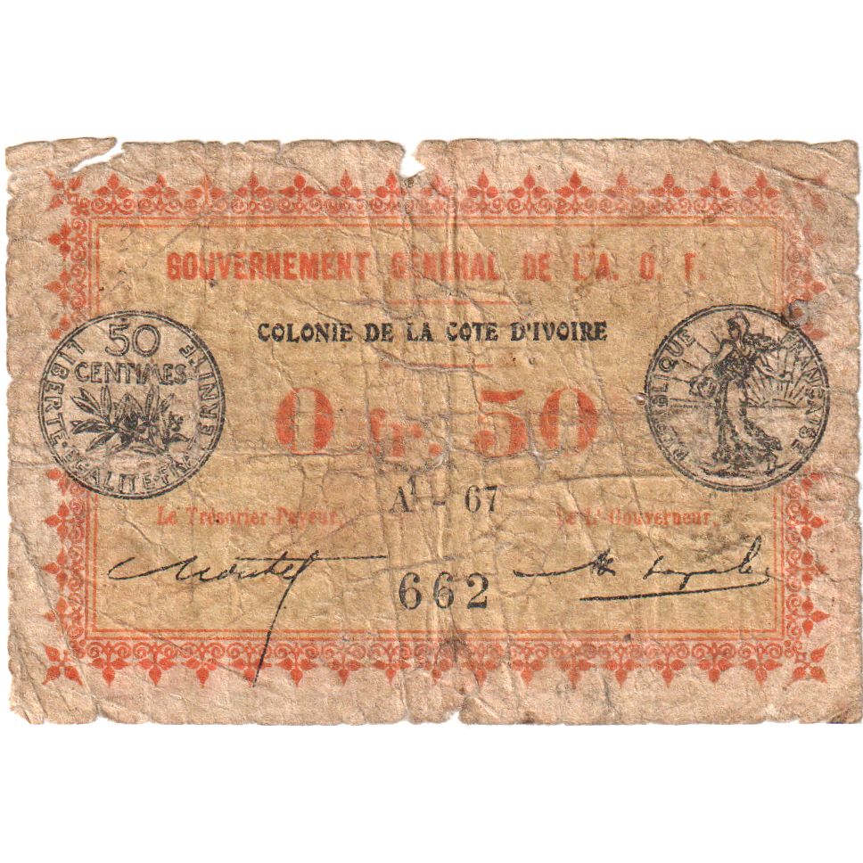 Costa de Marfil, 0.50 Franc, 1917-11-02, RC, Gem UNC 65