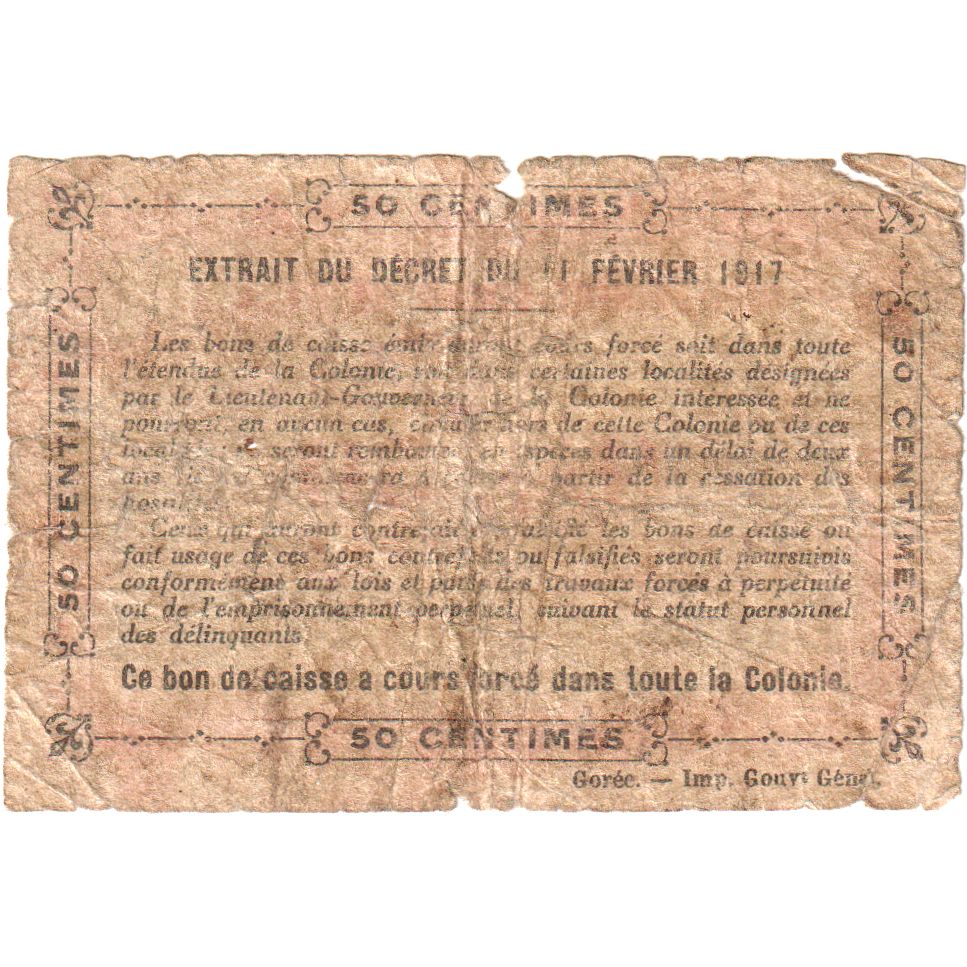 Costa de Marfil, 0.50 Franc, 1917-11-02, RC, Gem UNC 65