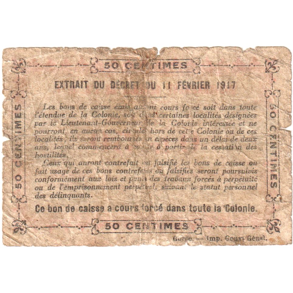 Costa de Marfil, 0.50 Franc, 1917-11-02, RC, Gem UNC 65