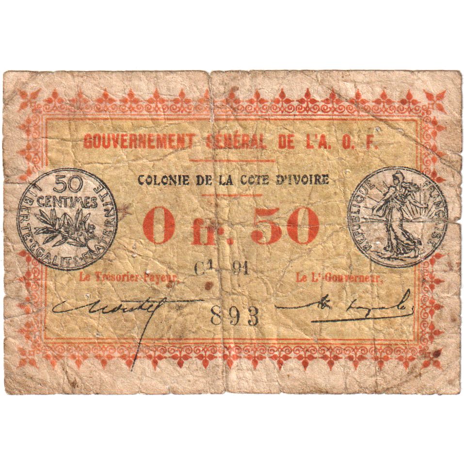 Ivoorkust, 0.50 Franc, 1917-11-02, B, Gem UNC 65