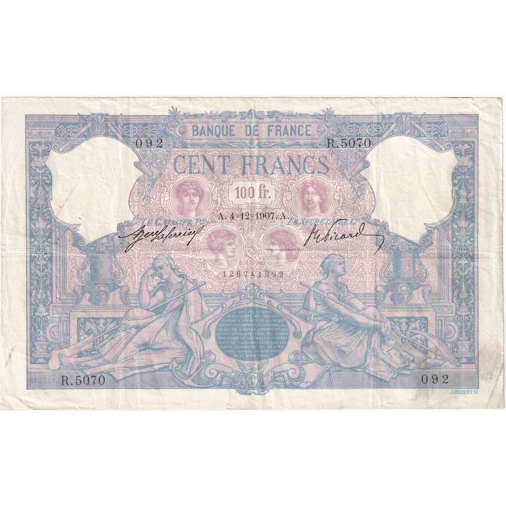 Frankrijk, 100 Francs, Bleu et Rose, 1907-12-04, R.5070, TTB