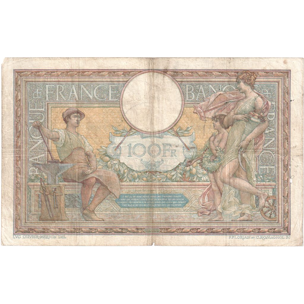Francja, 100 Francs, Luc Olivier Merson, 1909-07-23, F.946, VG(8-10)