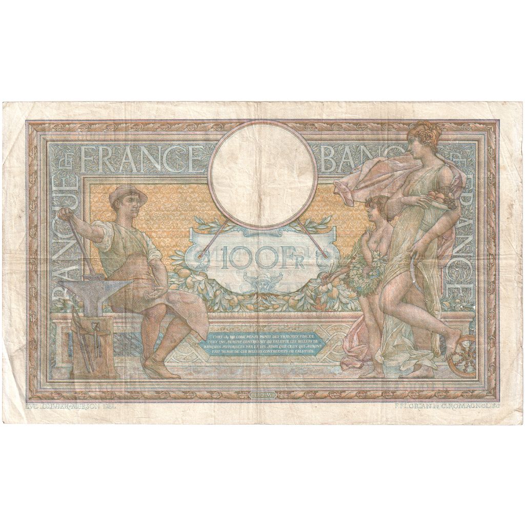 Francia, 100 Francs, Luc Olivier Merson, 1909-08-28, J.1006, BC+