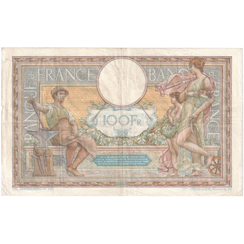 France, 100 Francs, Luc Olivier Merson, 1909-12-13, Y.1185, VF(20-25)