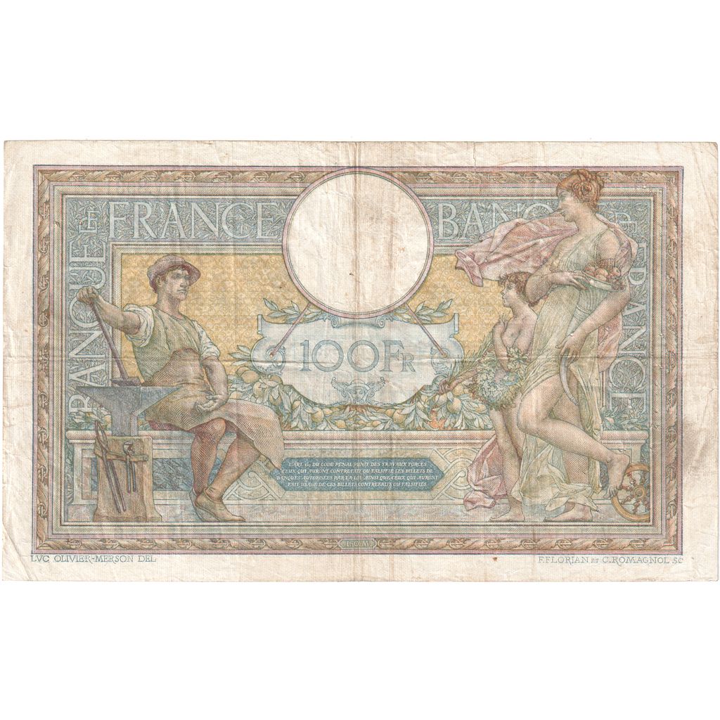 France, 100 Francs, Luc Olivier Merson, 1923-01-26, V.8931, F(12-15)