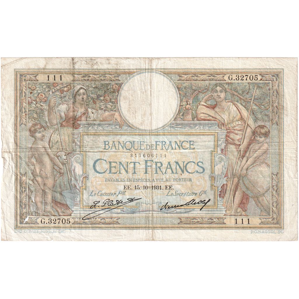 France, 100 Francs, Luc Olivier Merson, 1931-10-15, G.32705, VF(20-25)