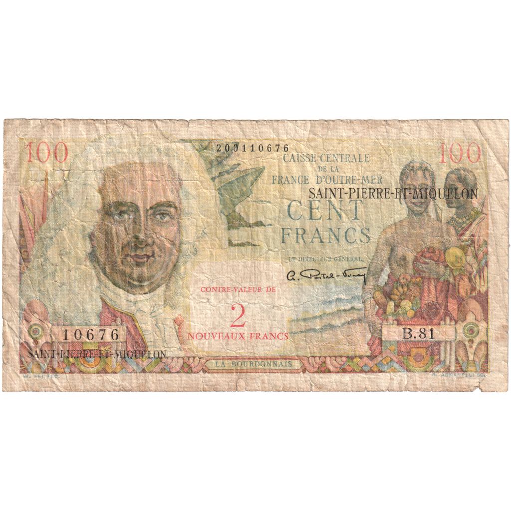 Saint Pierre e Miquelon, 2 Nouveaux Francs on 100 Francs, B.81, B+