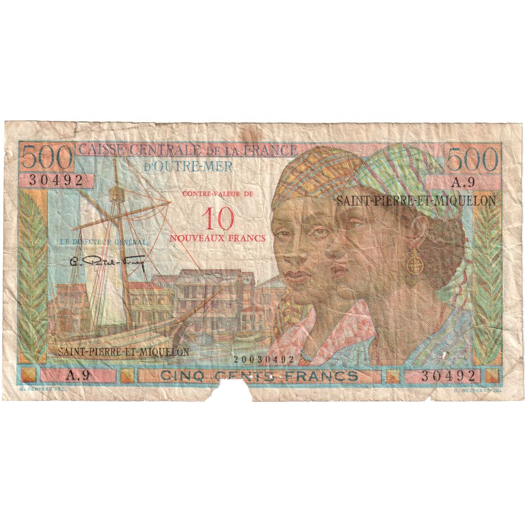 Saint Pierre and Miquelon, 10 Nouveaux Francs on 500 Francs, A.9, AG(1-3)