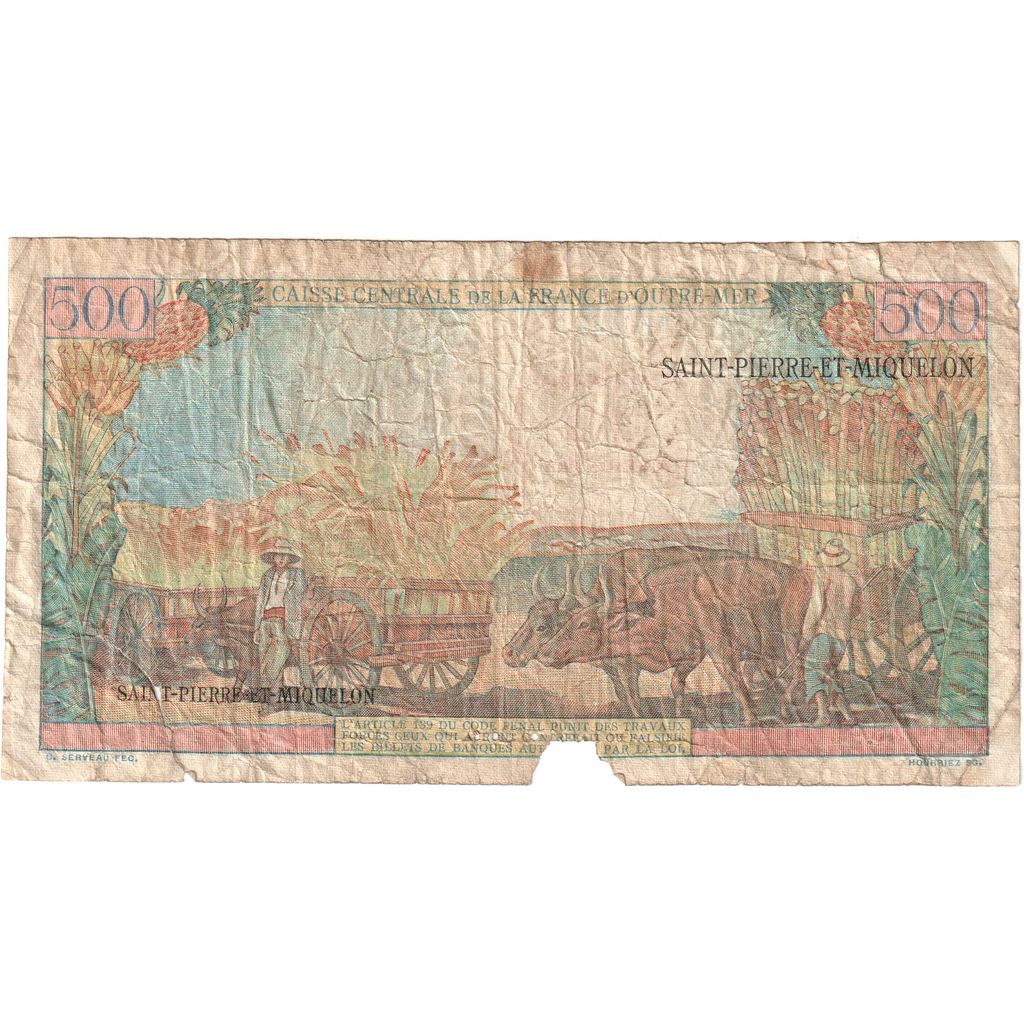Saint Pierre and Miquelon, 10 Nouveaux Francs on 500 Francs, A.9, AG(1-3)