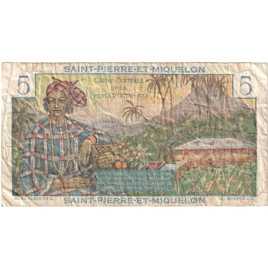 Saint Pierre and Miquelon, 5 Francs, Bougainville, Undated (1950-1960), U.27