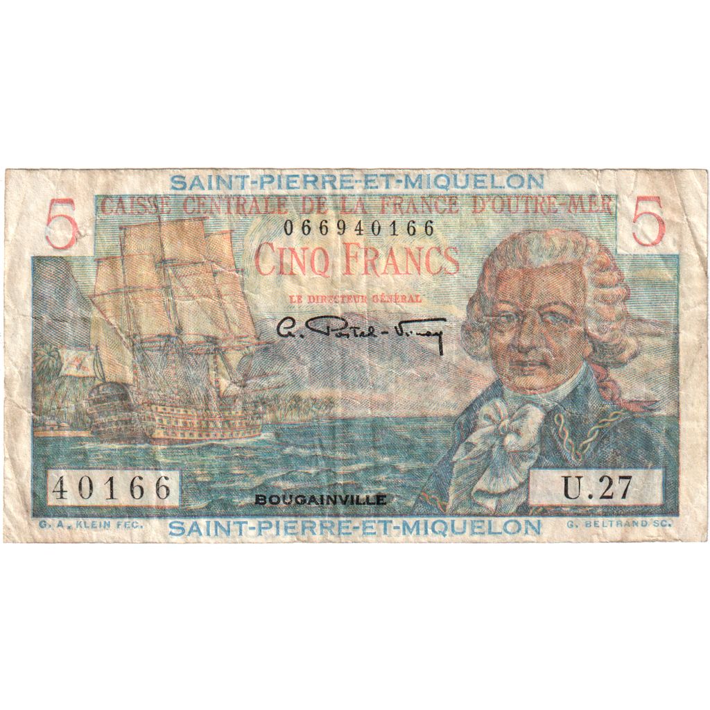 Saint Pierre e Miquelon, 5 Francs, Bougainville, Undated (1950-1960), U.27, B+