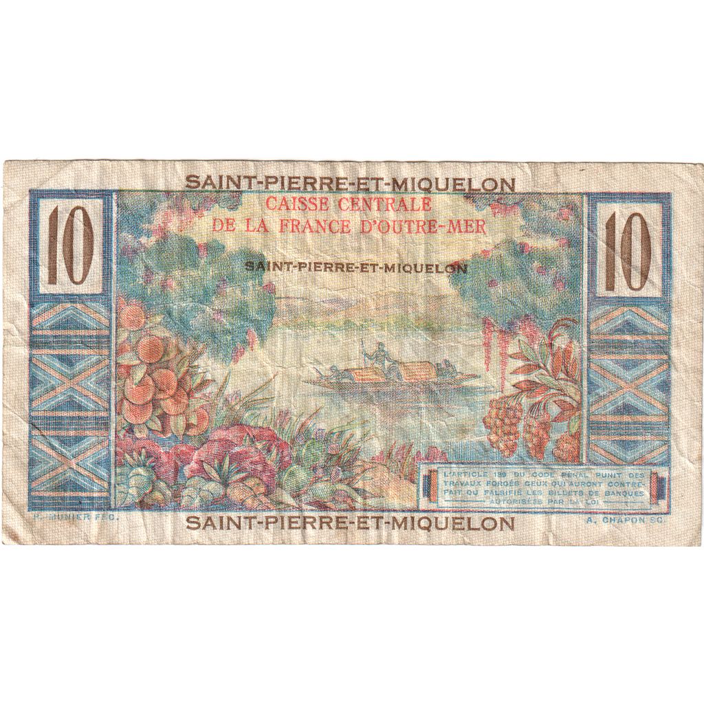 Saint Pierre and Miquelon, 10 Francs, VF(20-25)