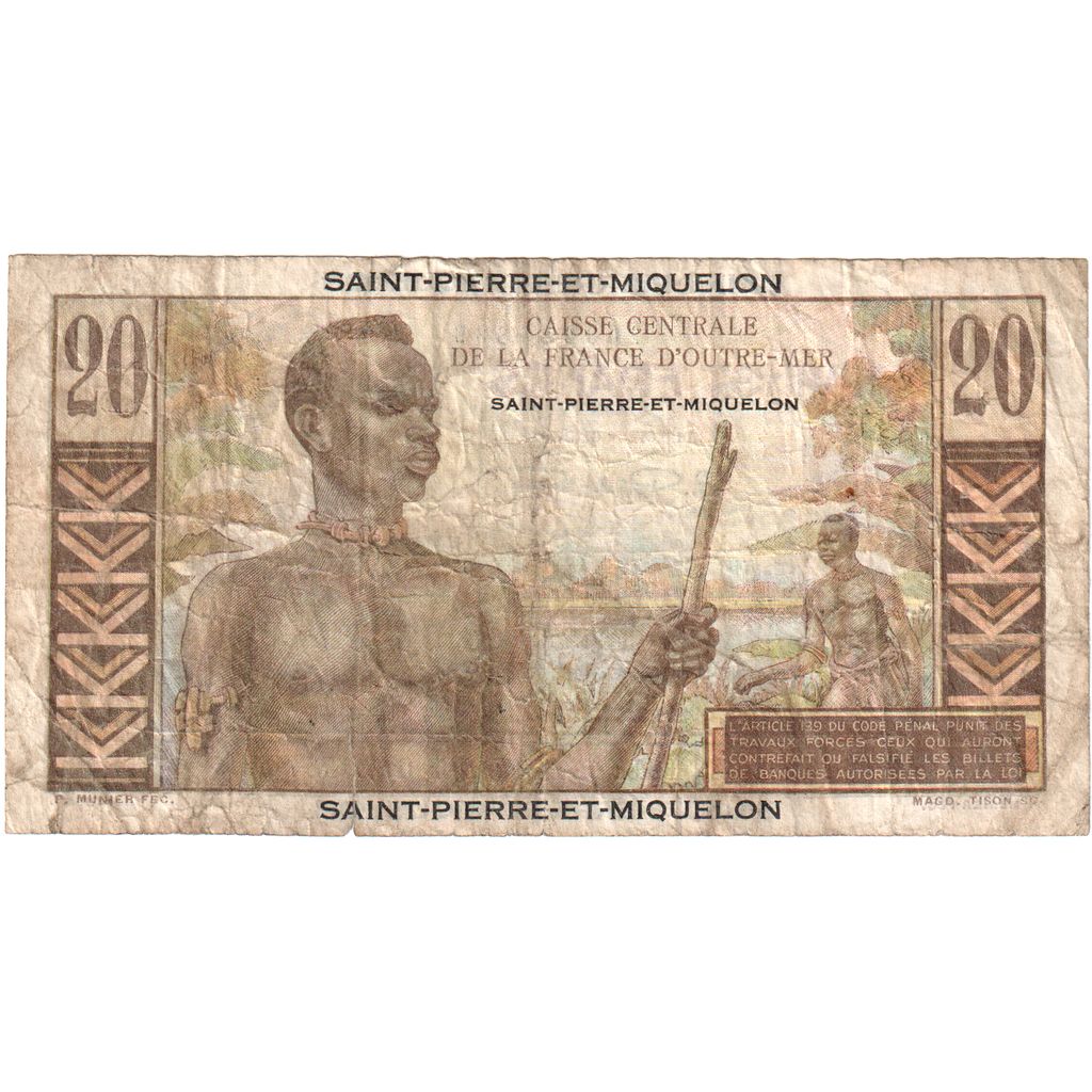 Saint Pierre and Miquelon, 20 Francs, A.81, VG(8-10)