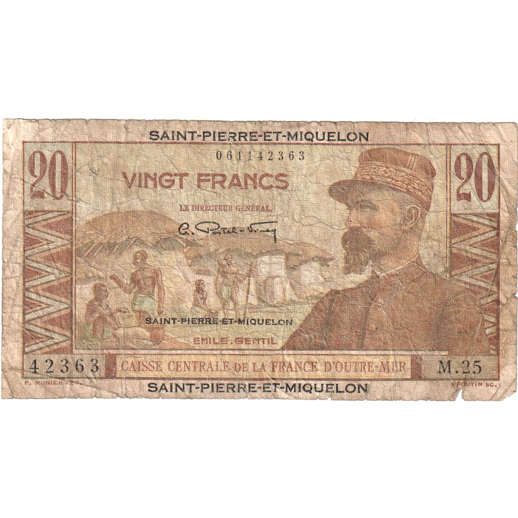 Saint Pierre and Miquelon, 20 Francs, M.25, VG(8-10)