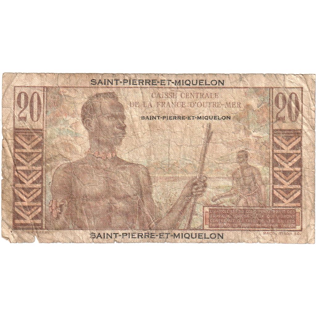 Saint Pierre and Miquelon, 20 Francs, M.25, VG(8-10)