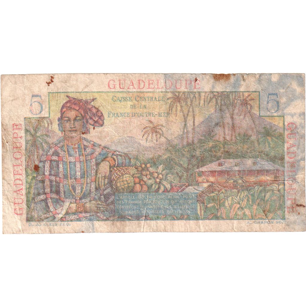 Guadeloupe, 5 Francs, TB
