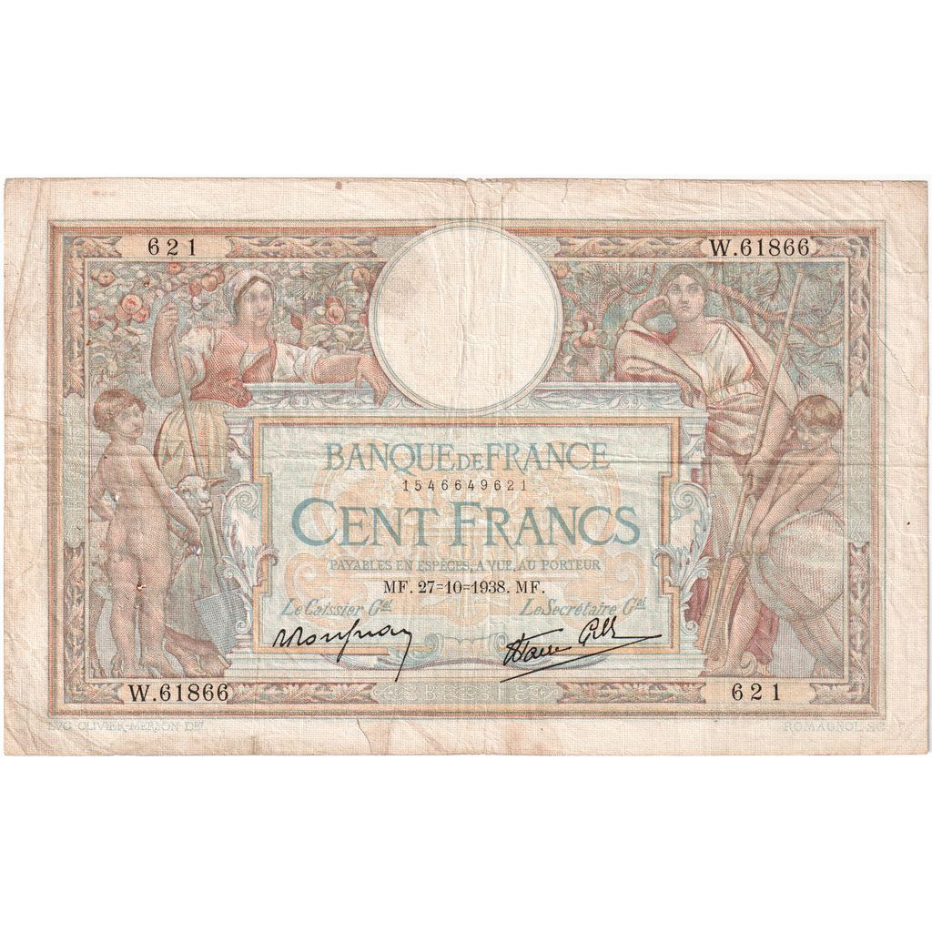 Francia, 100 Francs, Luc Olivier Merson, 1938-10-27, W.61866, B