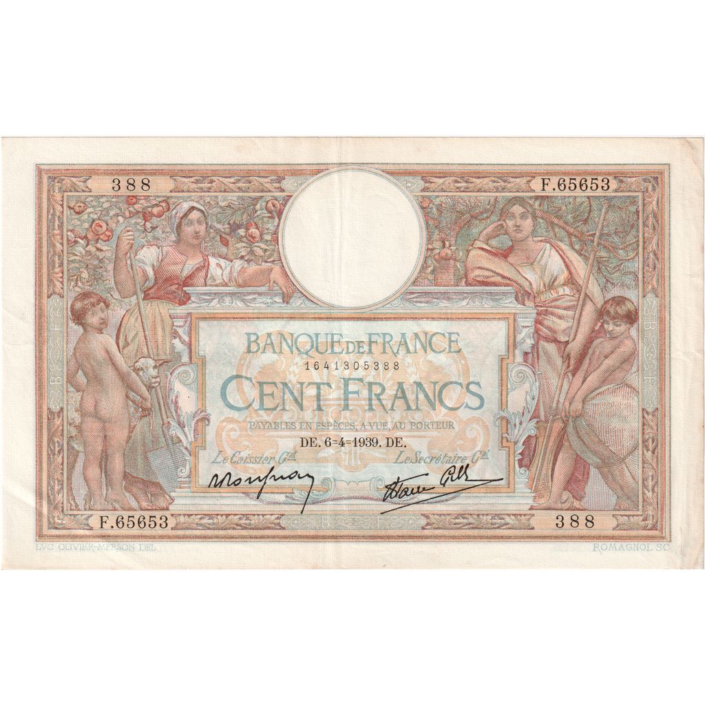 France, 100 Francs, Luc Olivier Merson, 1939-04-06, F.65653, AU(50-53)