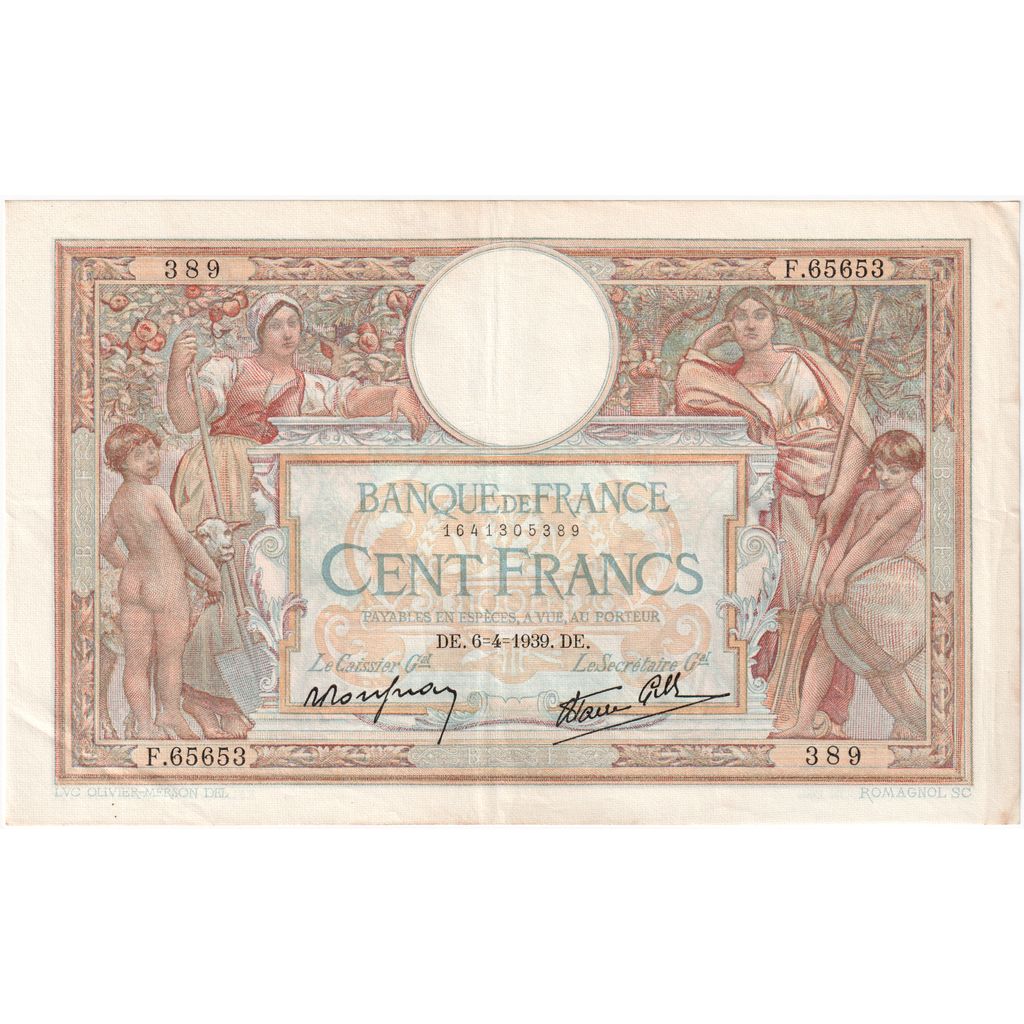 Francja, 100 Francs, Luc Olivier Merson, 1939-04-06, F.65653, AU(50-53)