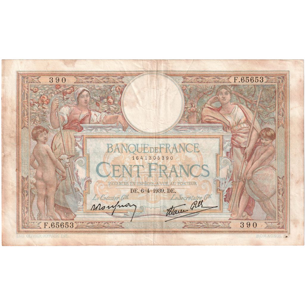 França, 100 Francs, Luc Olivier Merson, 1939-04-06, F.65653, EF(40-45)