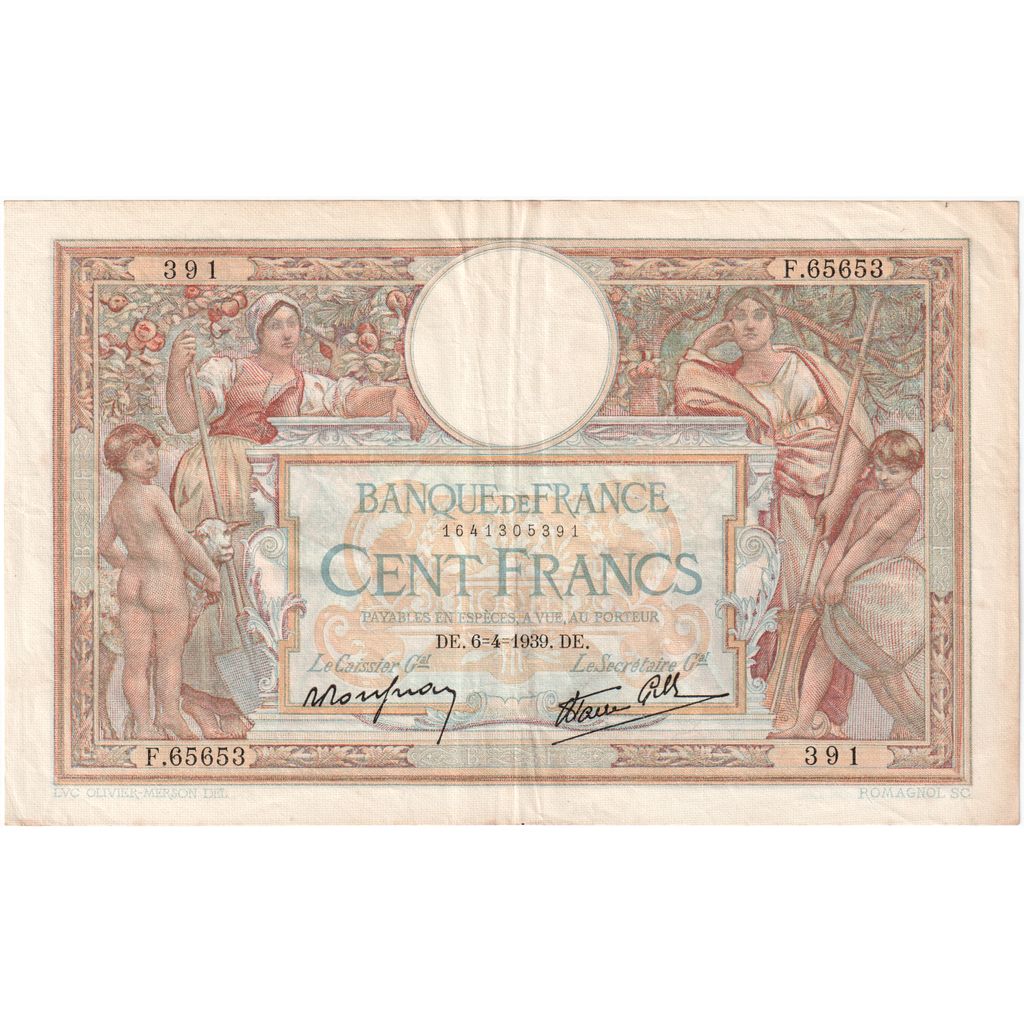 França, 100 Francs, Luc Olivier Merson, 1939-04-06, F.65653, EF(40-45)