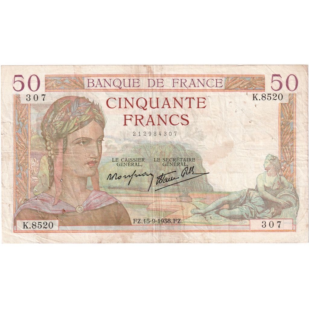 Frankrijk, 50 Francs, Cérès, 1938-09-15, K.8520, TB