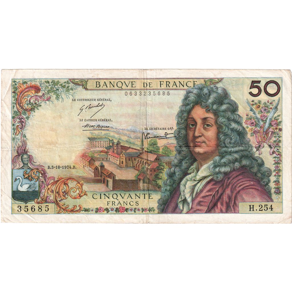 France, 50 Francs, Racine, 1974-10-03, H.254, VF(30-35)