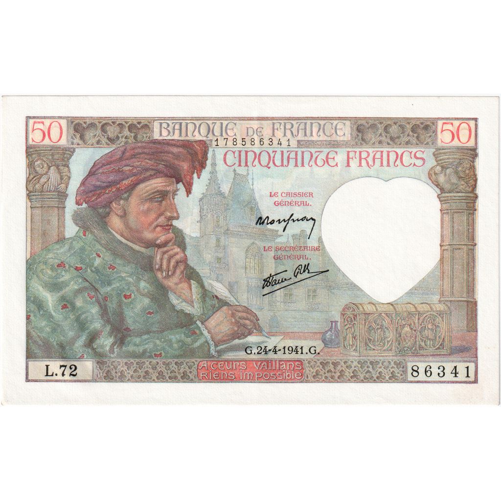Francia, 50 Francs, Jacques Coeur, 1941-04-24, L.72, SC+